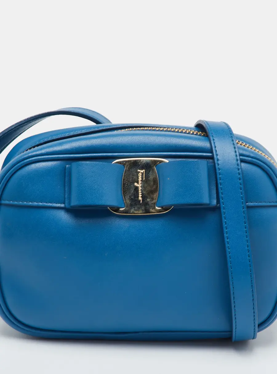 Salvatore Ferragamo Vara Bow Blue Leather Crossbody Bag