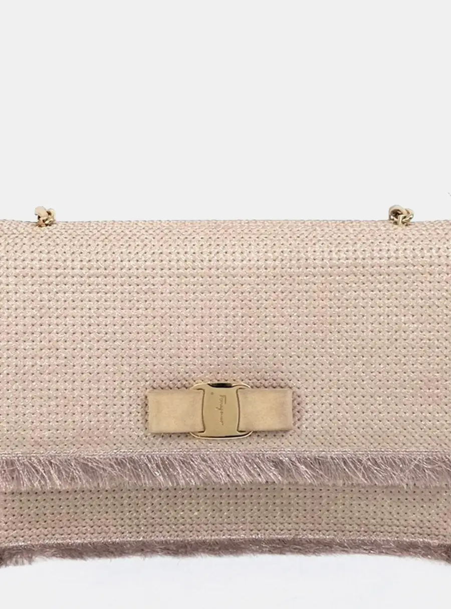 Salvatore Ferragamo Beige Canvas Genie Crossbody Bag