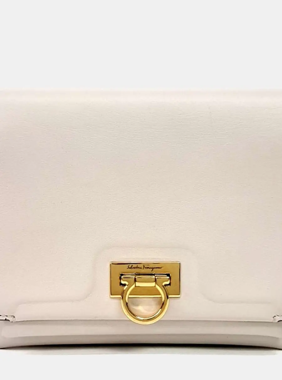 Salvatore Ferragamo Beige Leather Gancini Crossbody bag