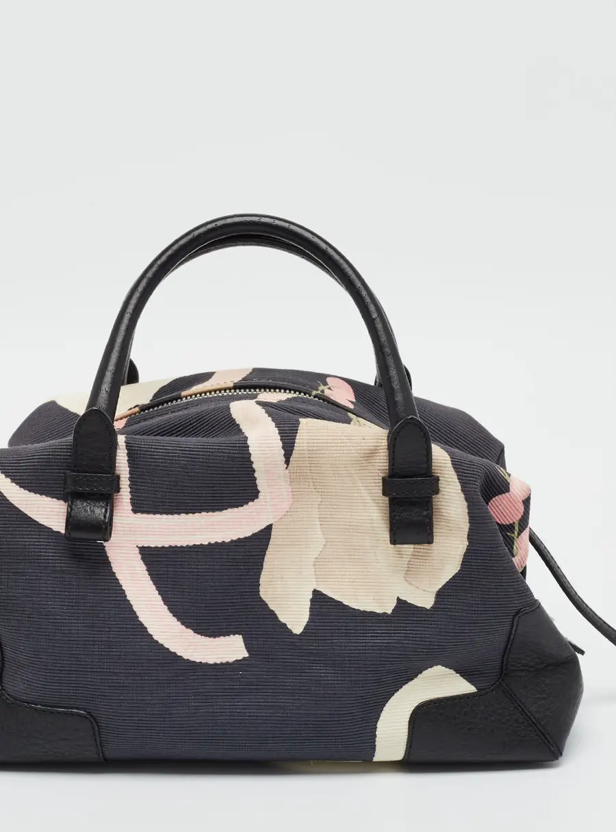 Salvatore Ferragamo Floral Print Multicolor Canvas and Leather Satchel
