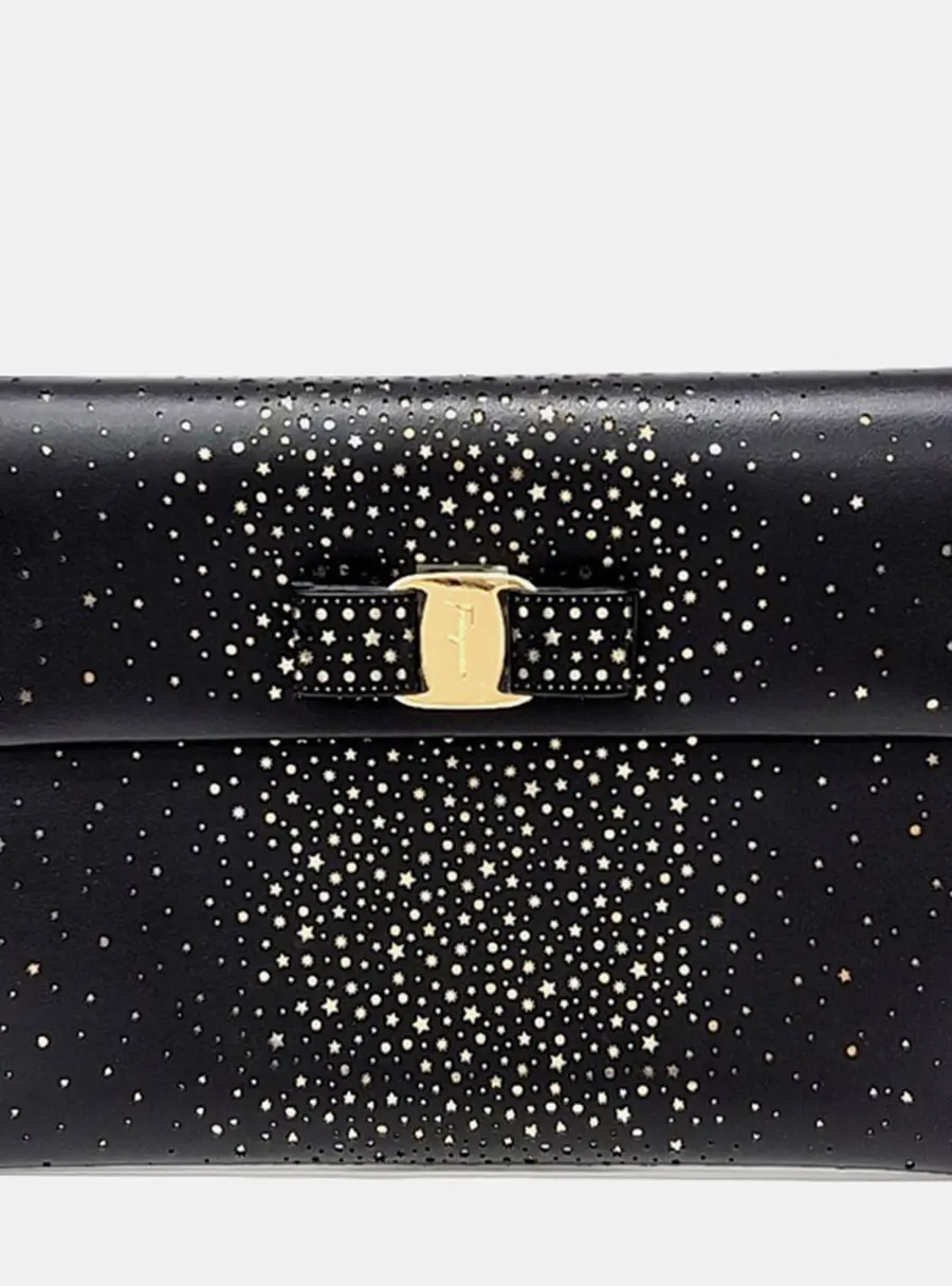 Salvatore Ferragamo Black/Gold Leather Clutch