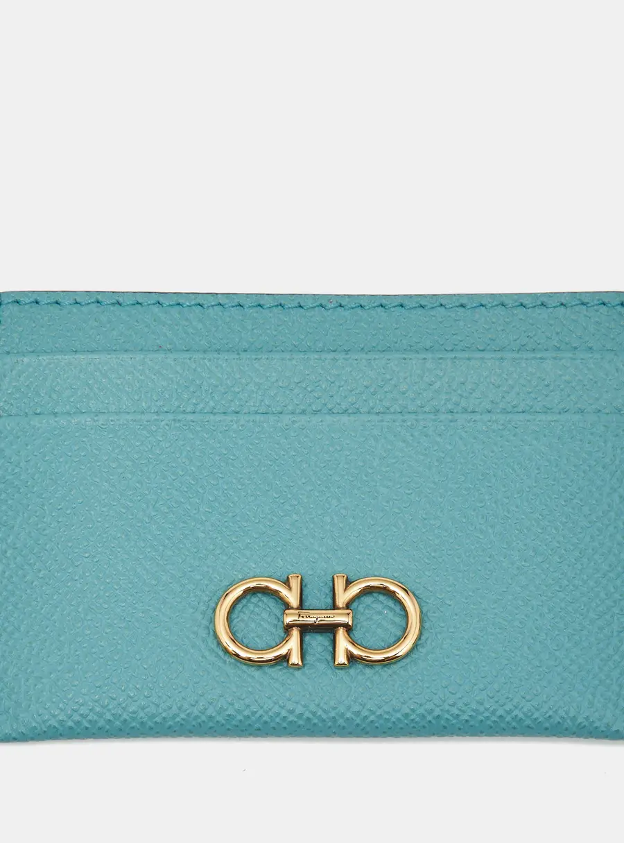 Salvatore Ferragamo Gancini Blue Leather Card Holder