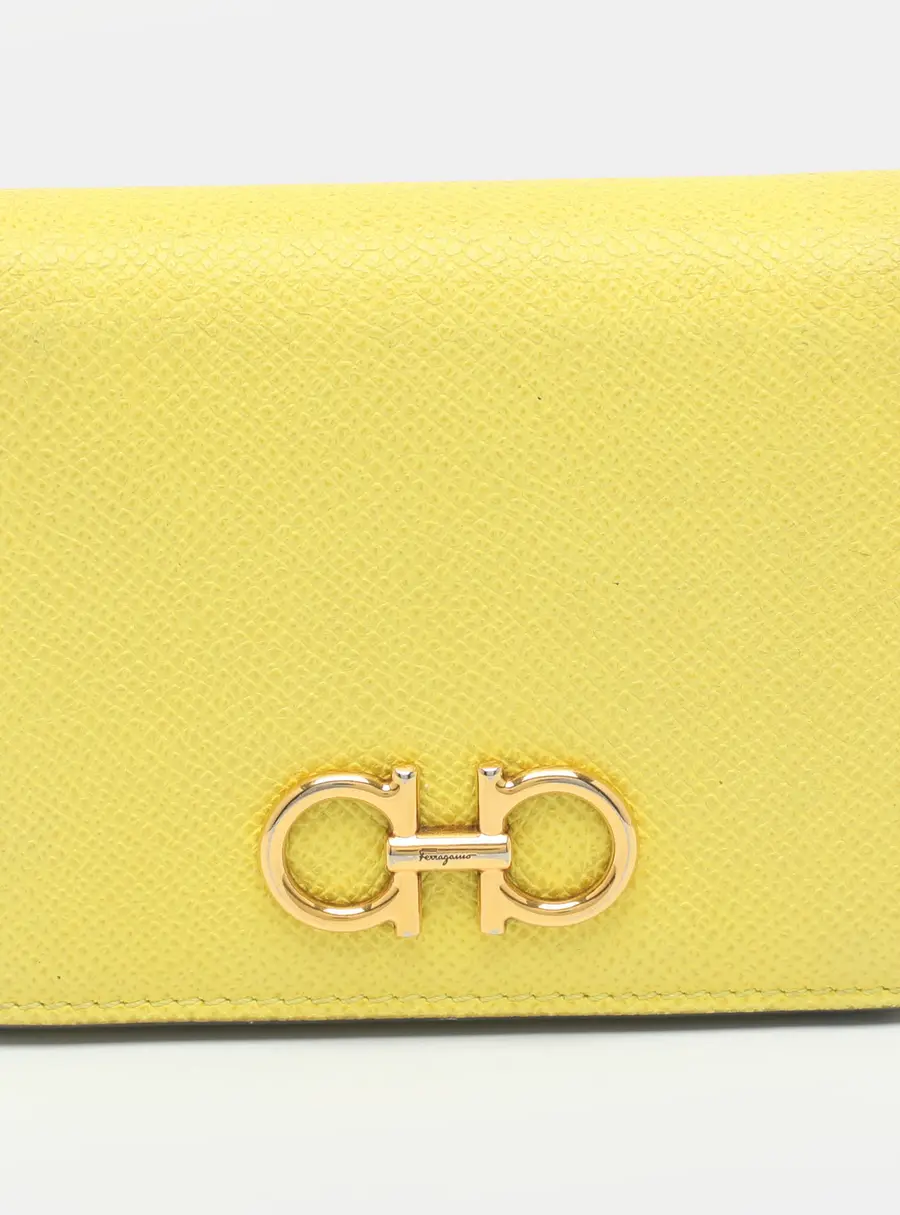Salvatore Ferragamo Gancini Yellow Leather Compact Wallet