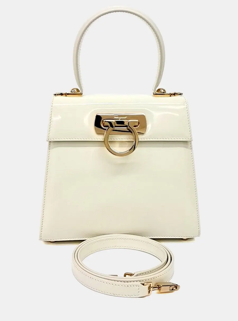 Salvatore Ferragamo Cream Leather Kelly Bag Small