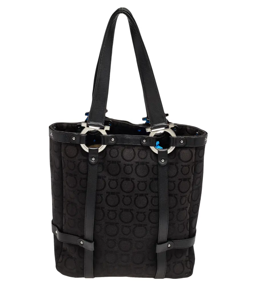 Salvatore Ferragamo Black Canvas and Leather Tote Bag