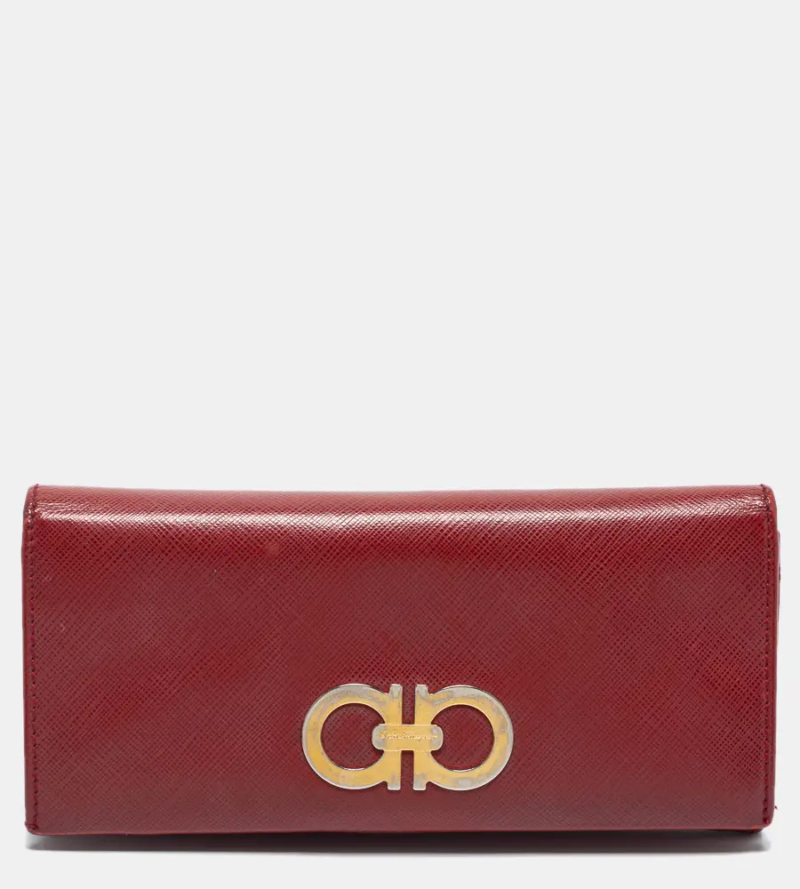 Salvatore Ferragamo Red Leather Double Gancio Continental Wallet