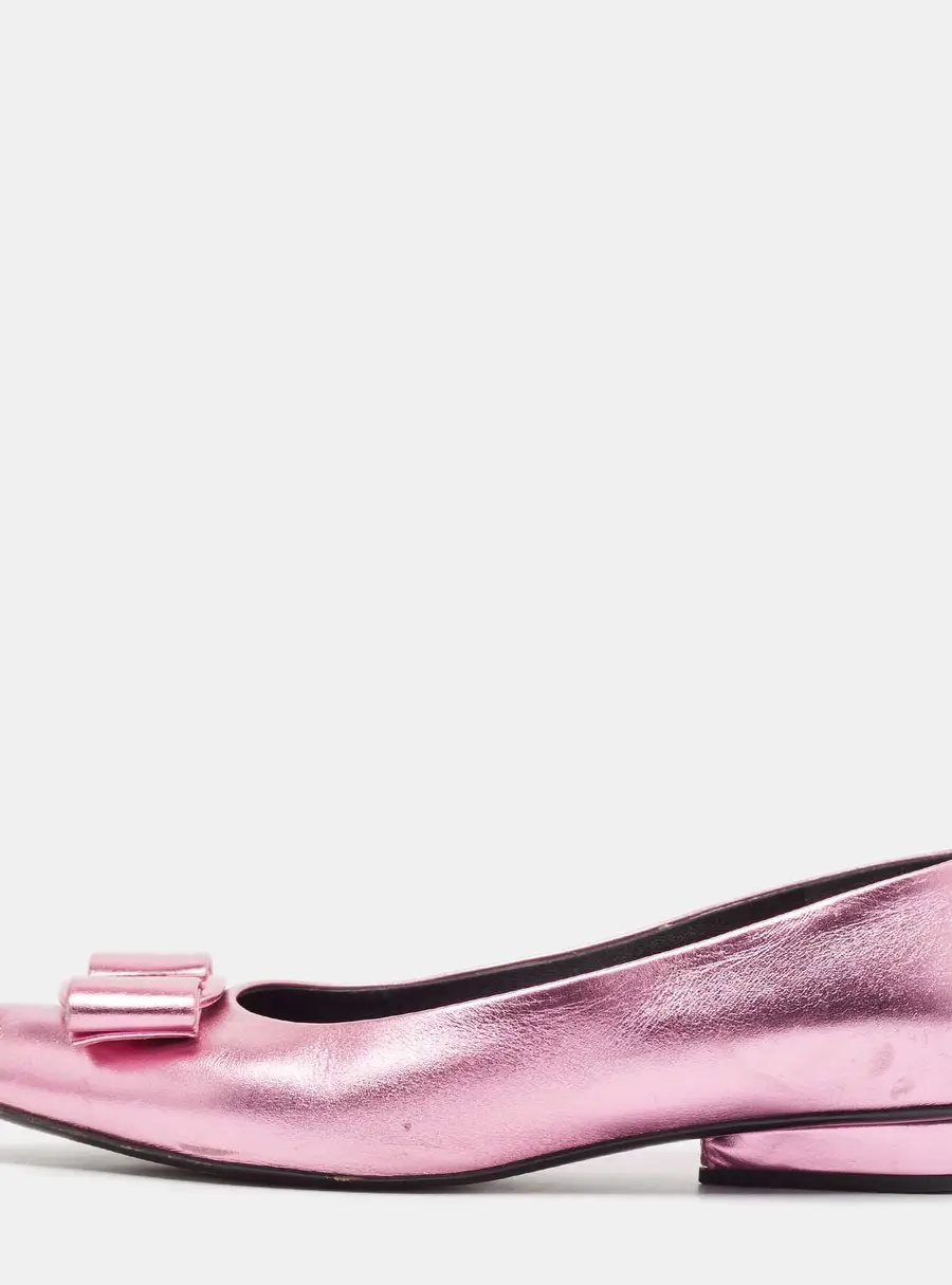 Salvatore Ferragamo Metallic Pink Leather Viva Bow Ballet Flats Size 40