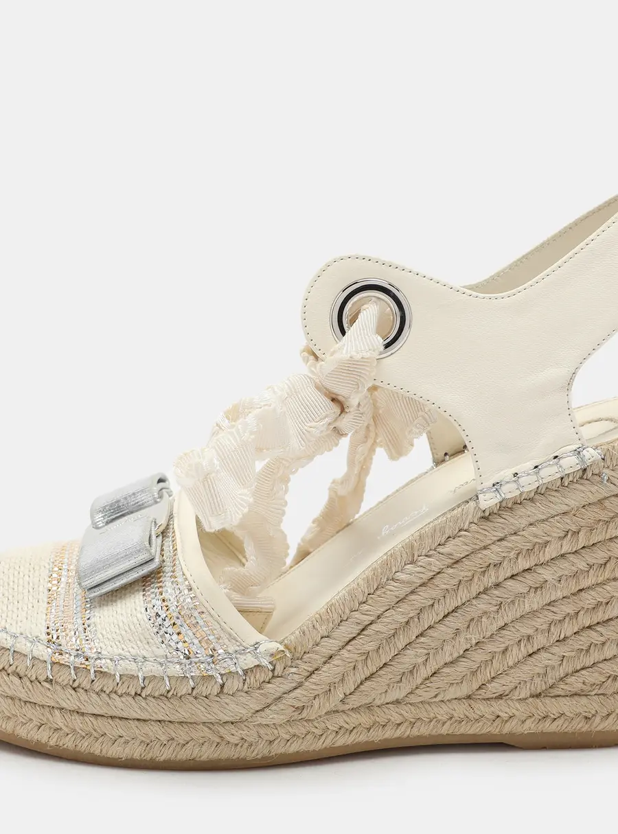 Salvatore Ferragamo Multicolor Fabric and Leather Wedge Espadrille Sandals Size 37