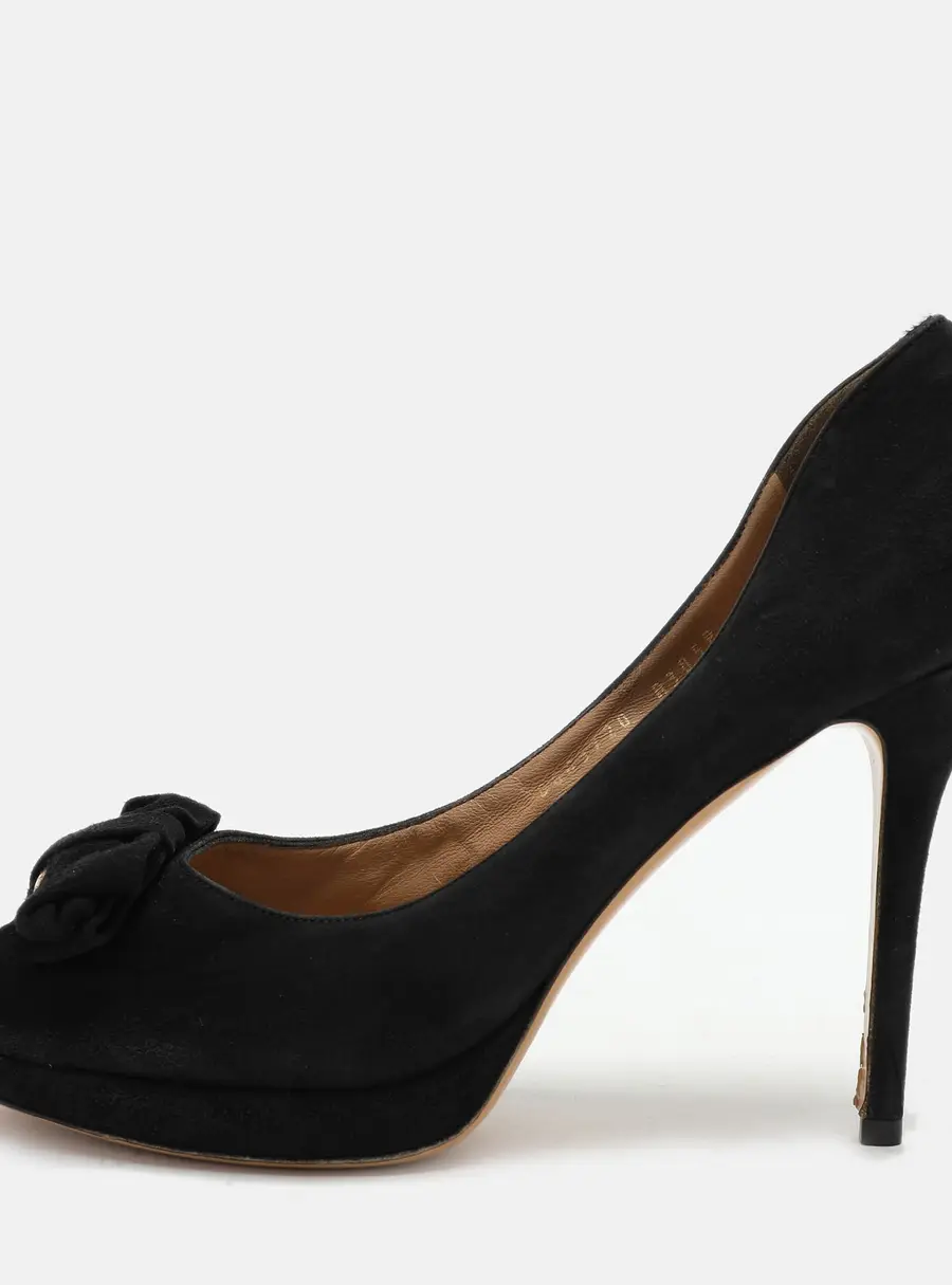 Salvatore Ferragamo Black Suede Rosella Peep Toe Pumps Size 40