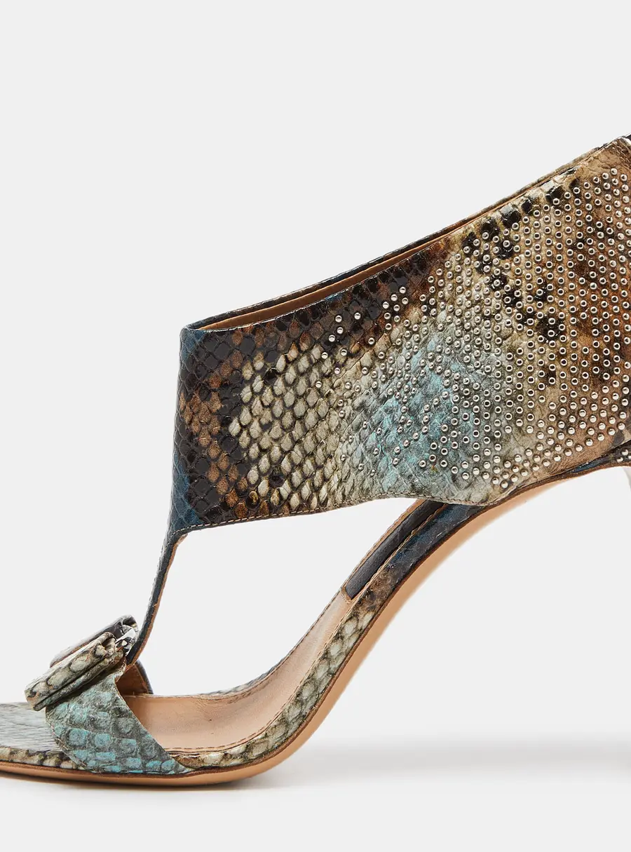 Salvatore Ferragamo Multicolor Python Embossed Leather Bow T Strap Sandals Size 38