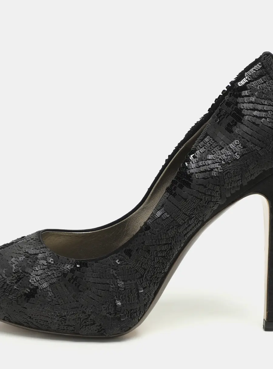 Salvatore Ferragamo Black Satin and Sequins Embellished Peep Toe Pumps Size 40