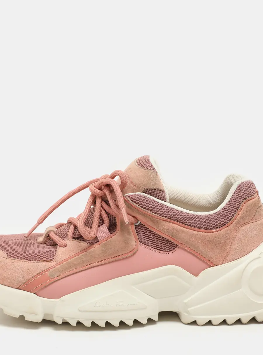 Salvatore Ferragamo Pink Suede And Mesh Skylar Low Top Sneakers Size 36.5