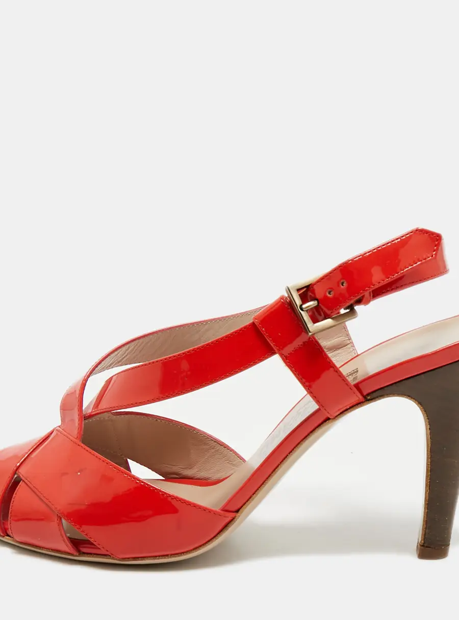 Salvatore Ferragamo Orange Patent Peep Toe Slingback Pumps Size 38.5