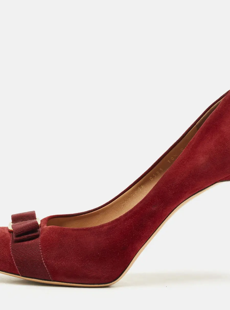 Salvatore Ferragamo Dark Red Suede Pimpa Vara Bow Platform Pumps Size 41