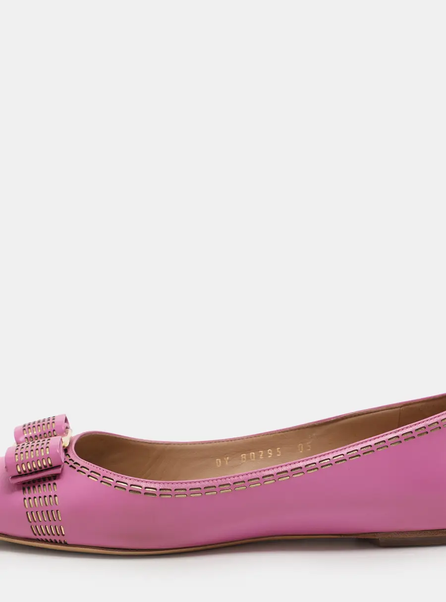 Salvatore Ferragamo Pink Leather Vara Bow Ballet Flats Size 37.5