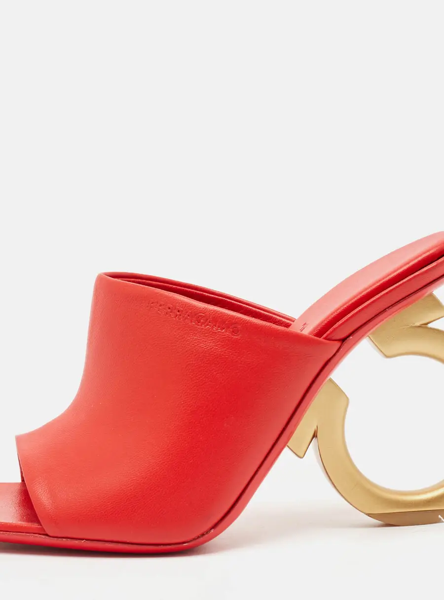 Salvatore Ferragamo Red Leather Astro Slide Sandals Size 36.5