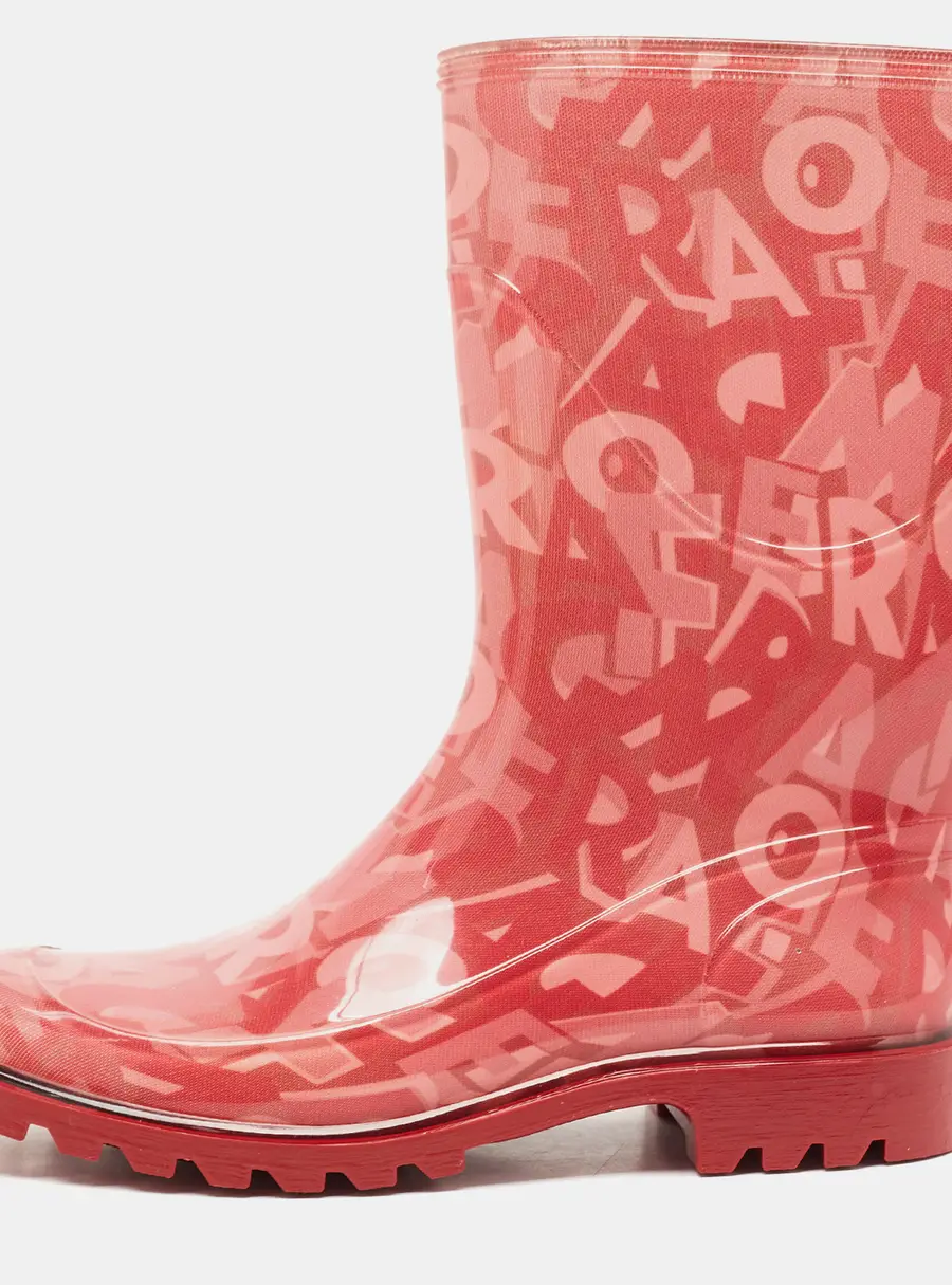 Salvatore Ferragamo Red PVC Rain Boots Size 35.5