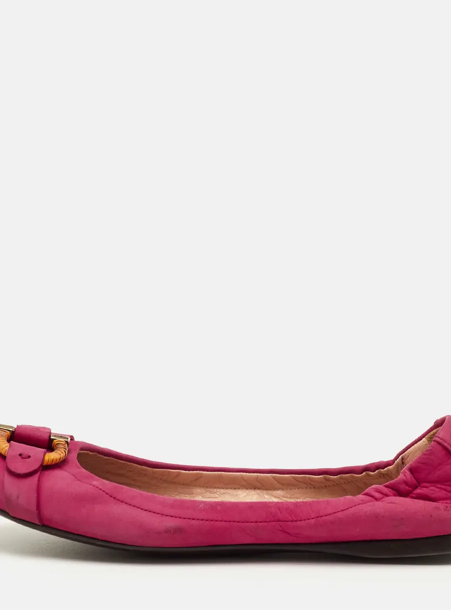 Salvatore Ferragamo Gancini Size 38.5 Pink Nubuck Leather Scrunch Ballet Flats