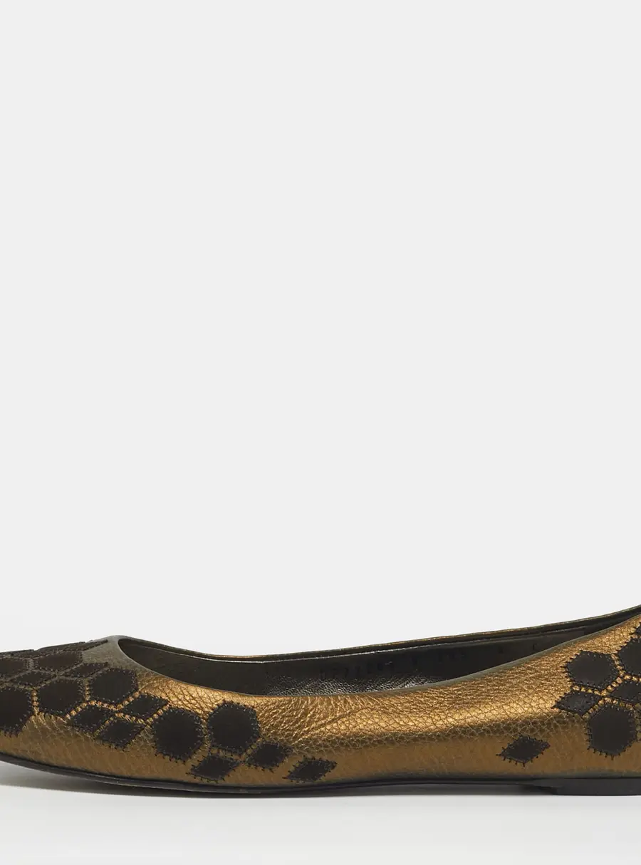 Salvatore Ferragamo Size 39.5 Metallic Brown Leather and Suede Ballet Flats