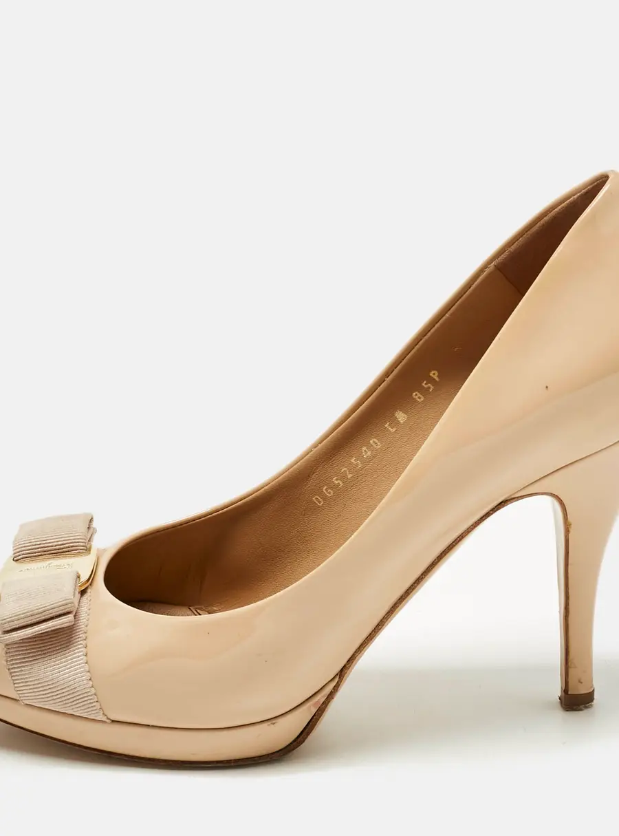Salvatore Ferragamo Yellow Patent Leather Vara Bow Platform Pumps Size 38.5
