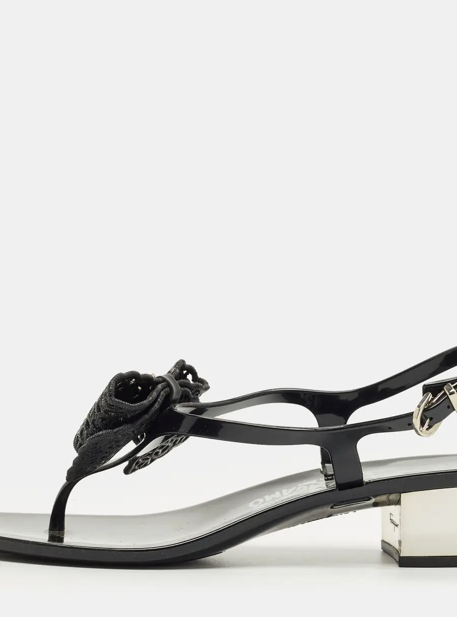 Salvatore Ferragamo Black Rubber per Ankle Strap Sandals Size 37.5