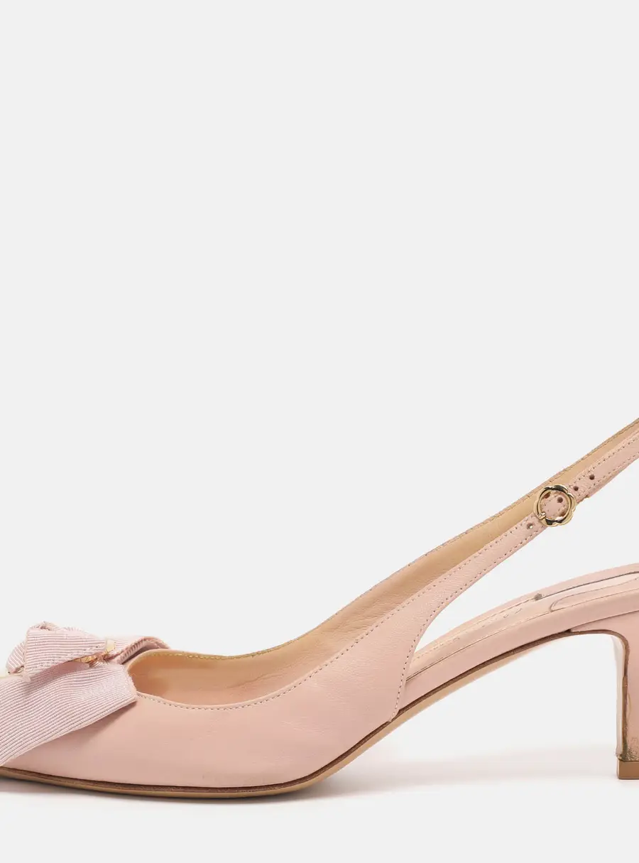 Salvatore Ferragamo Pink Leather Bow Slingback Sandals Size 37.5
