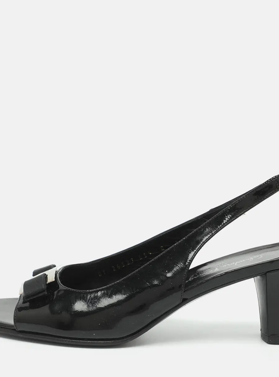 Salvatore Ferragamo Size 38.5 Black Patent Leather Slingback Sandals