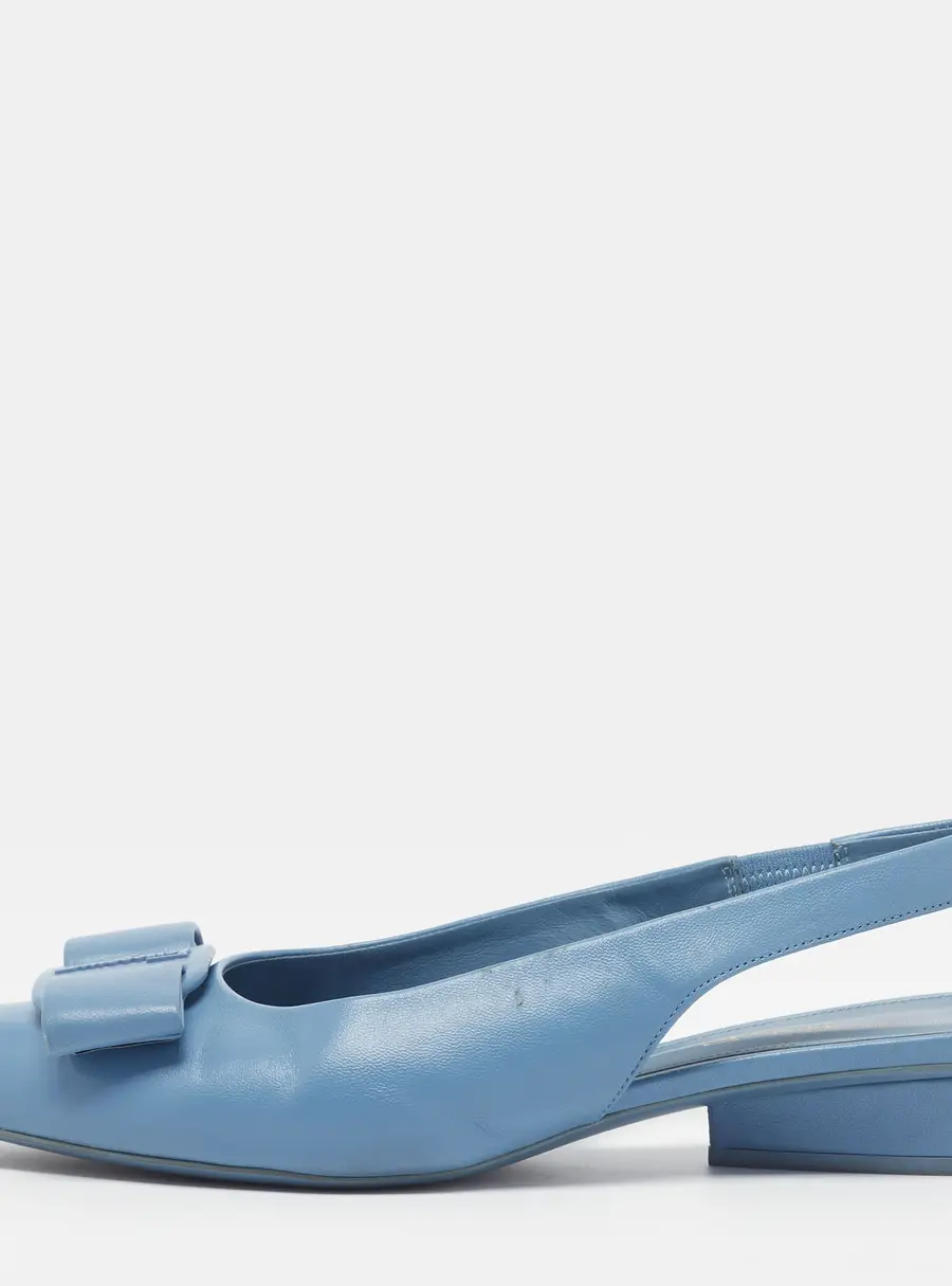 Salvatore Ferragamo Viva Bow Size 36 Blue Leather Slingback Flat Sandals