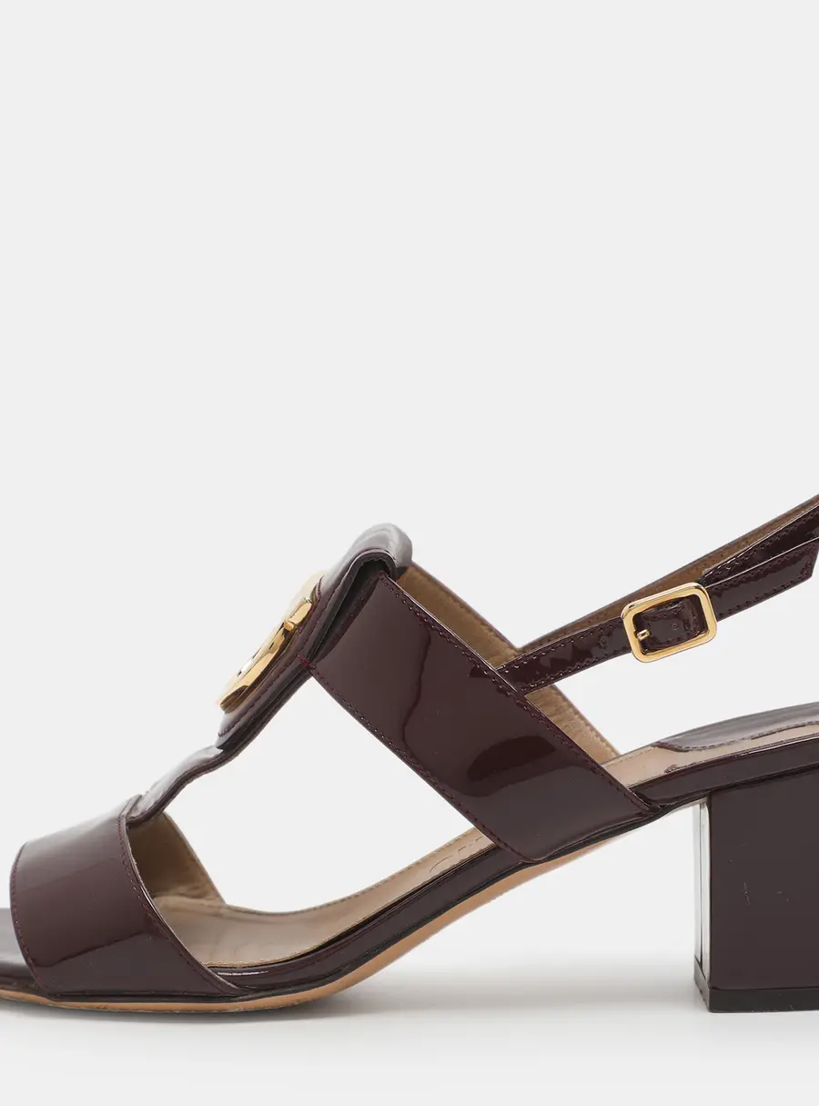 Salvatore Ferragamo Rovena Size 37.5 Burgundy Patent Leather Slingback Sandals