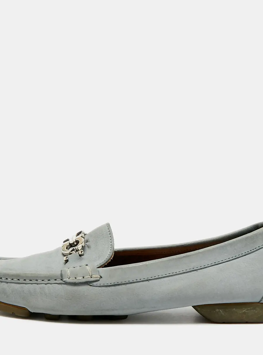 Salvatore Ferragamo Gancini Size 39.5 Light Blue Nubuck Leather Penny Loafers
