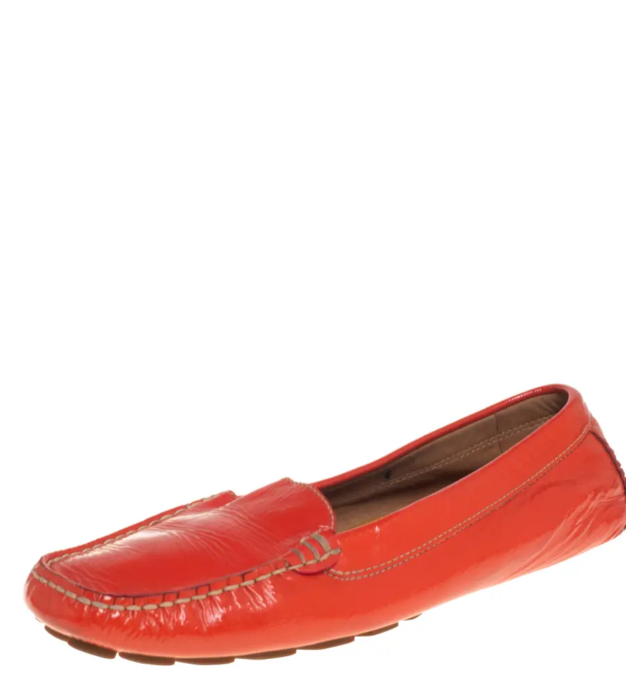 Salvatore Ferragamo Orange Patent Leather Slip On Loafers Size 38.5