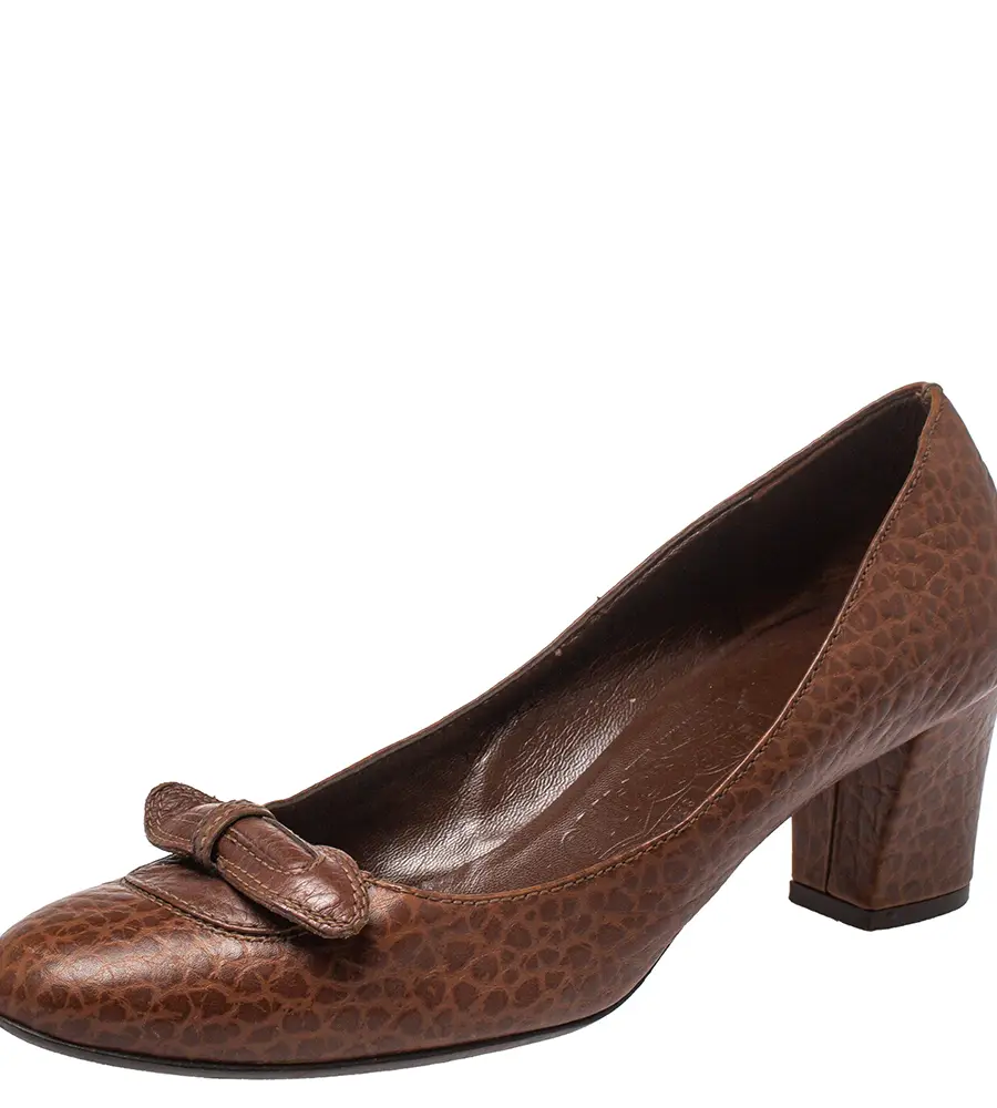 Salvatore Ferragamo Brown Leather Block Heel  Pumps Size 38.5