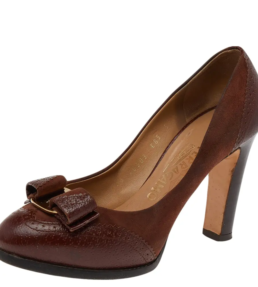 Salvatore Ferragamo Brown Leather Vara Bow Pumps Size 36