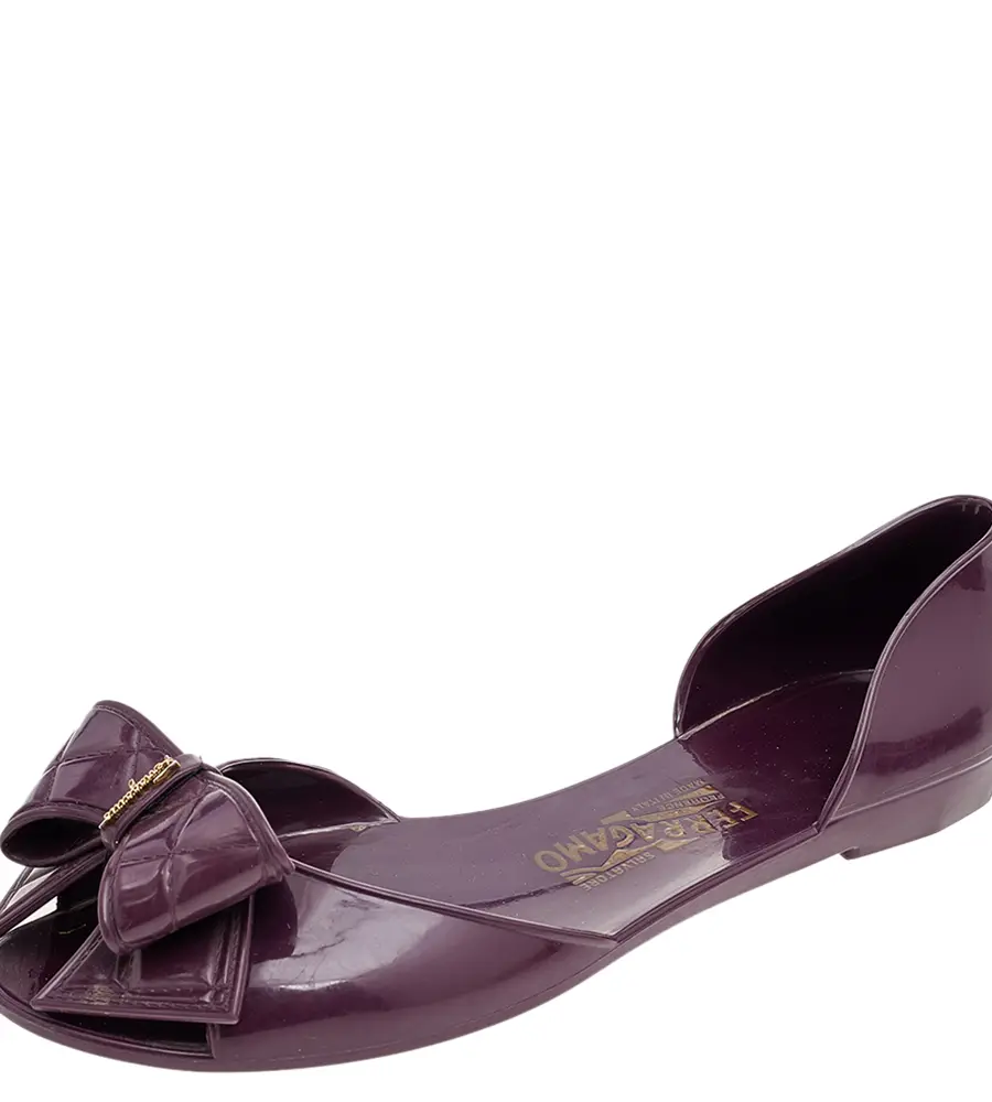 Salvatore Ferragamo Purple Jelly Bow Flat Sandals Size 39.5
