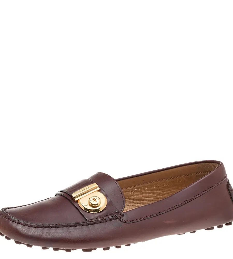 Salvatore Ferragamo Brown Leather Slip On Loafers Size 41