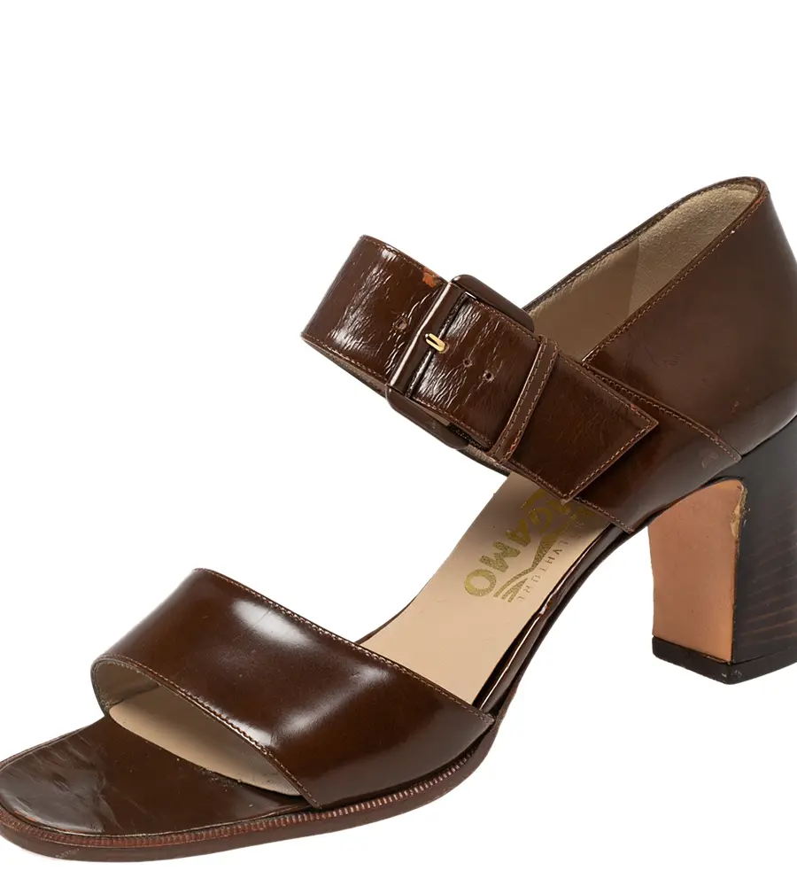 Salvatore Ferragamo Brown Leather Buckle Straps Sandals Size 37.5