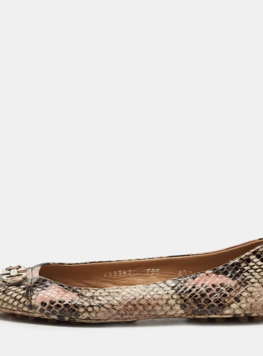 Salvatore Ferragamo Multicolor Python Embossed Leather Varina Bow Ballet Flats Size 37