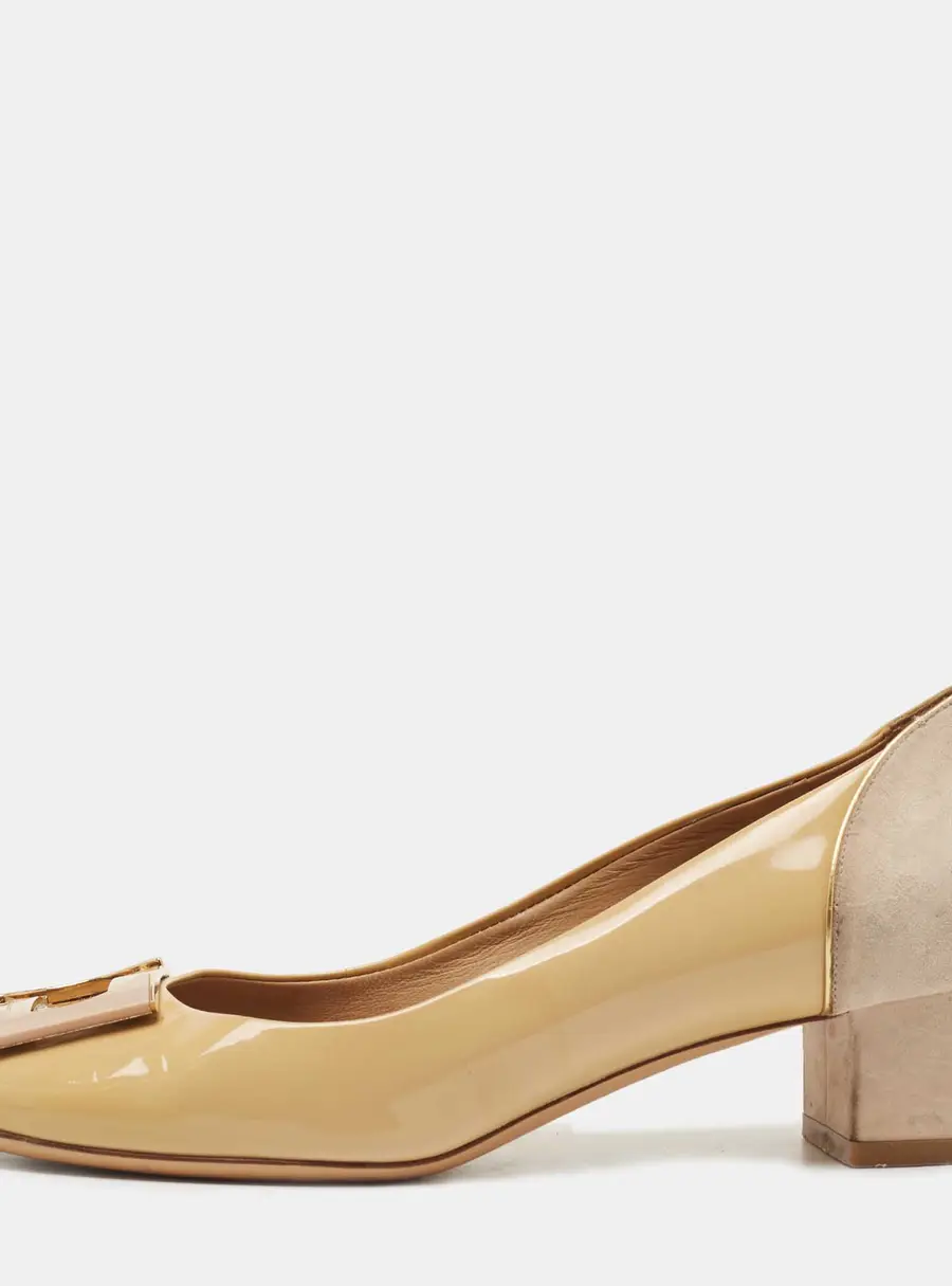 Salvatore Ferragamo Two Tone Patent Leather and Suede Pumps Size 37