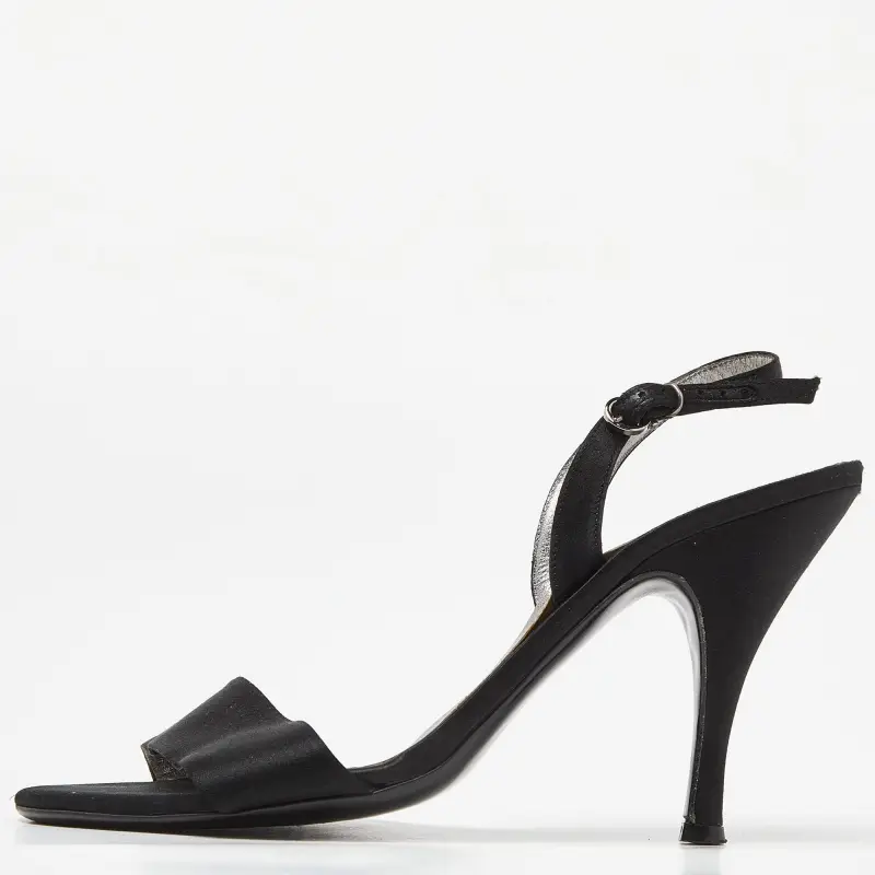 Salvatore Ferragamo Size 38.5 Black Satin Ankle Strap Sandals