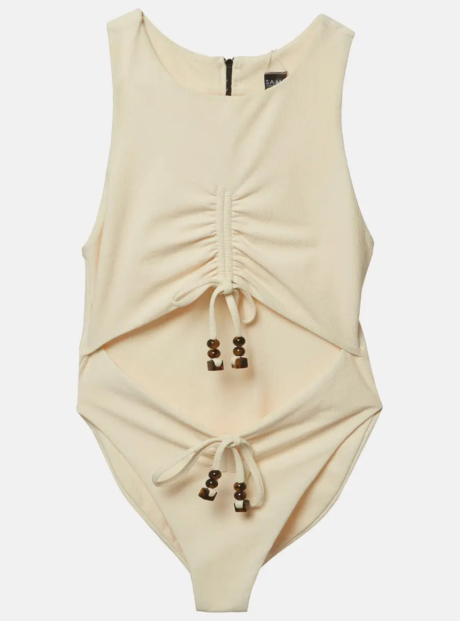 Same Los Angeles Yellow Stretch Crepe Cut-Out One Piece Swimsuit S