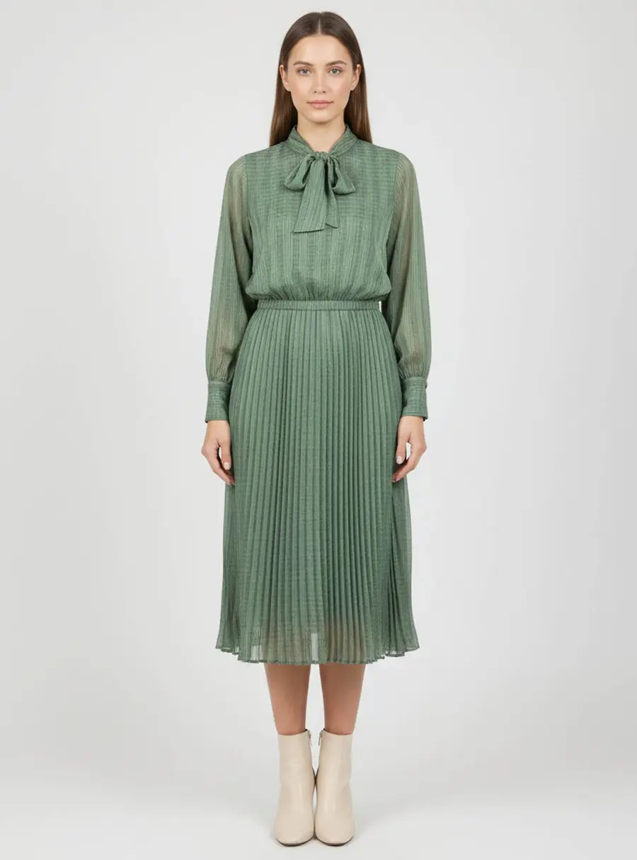 Sams&oslash;e & Sams&oslash;e Green Textured Satin Dorothe Dress 14018 XS/S