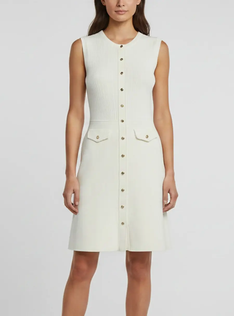 Sandro White Rib Knit Sleeveless Mini Dress XS