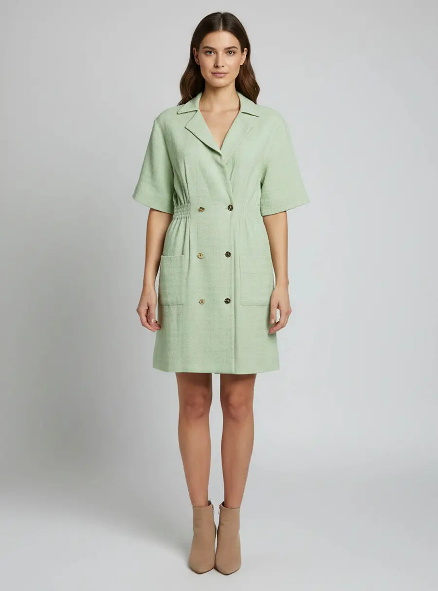 Sandro Light Green Tweed Double Breasted Alize Shirtdress L