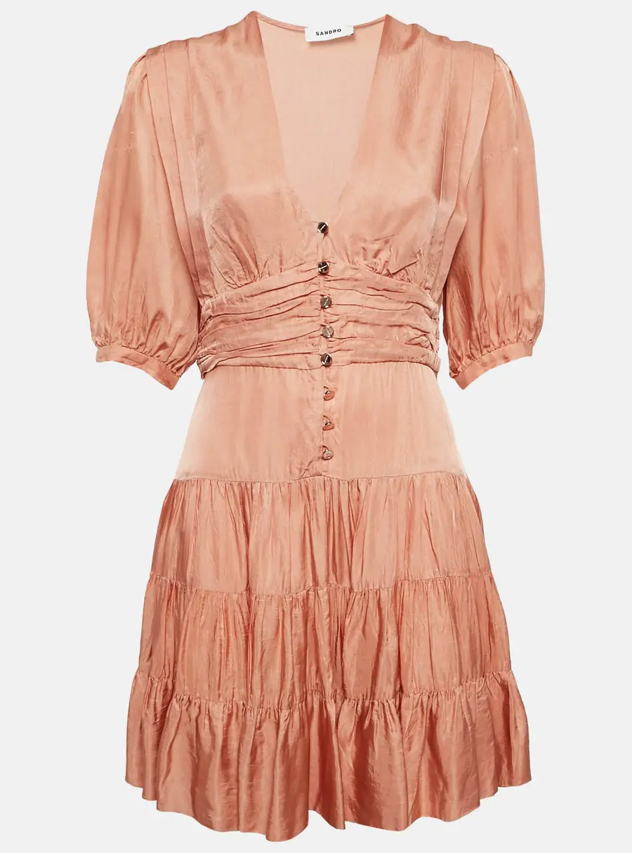 Sandro Orange Crepe Tiered Mini Dress S