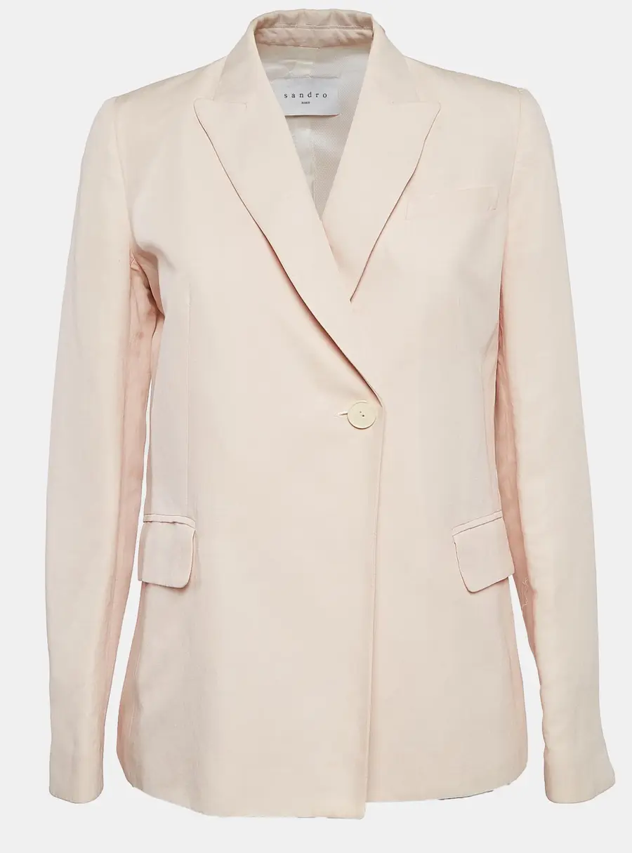 Sandro Pink Ramie Blend Single Breasted Blazer M