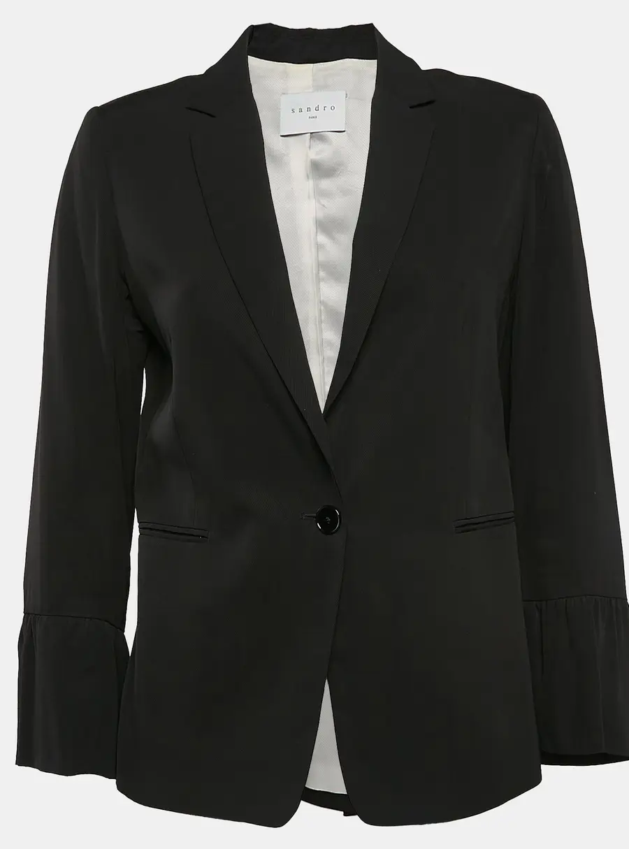 Sandro Black Gabardine Single Breasted Blazer M