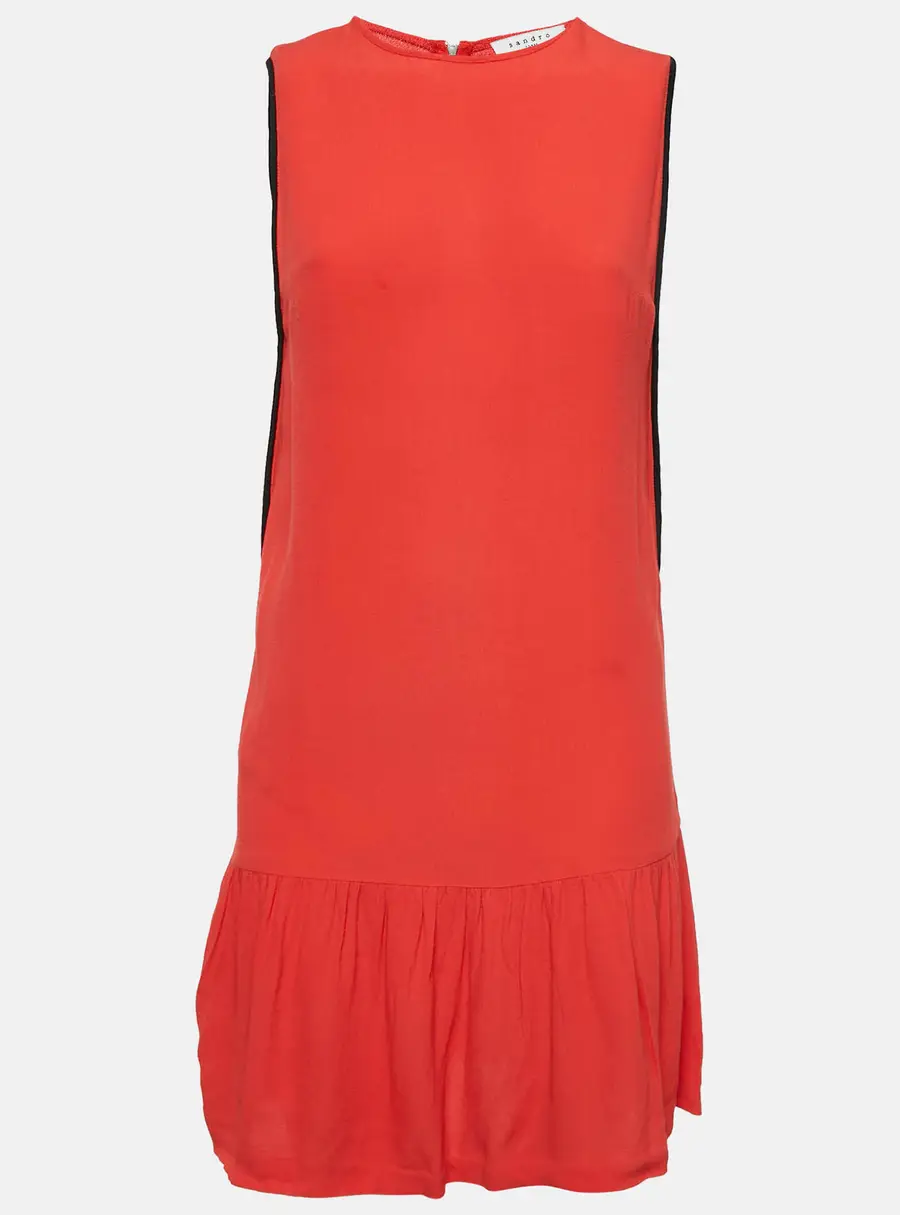 Sandro Red Crepe Sleeveless Flounce Mini Dress S