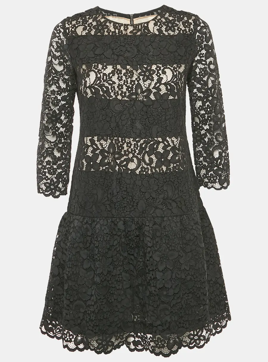 Sandro Black Lace Sheer Pleated Mini Dress S