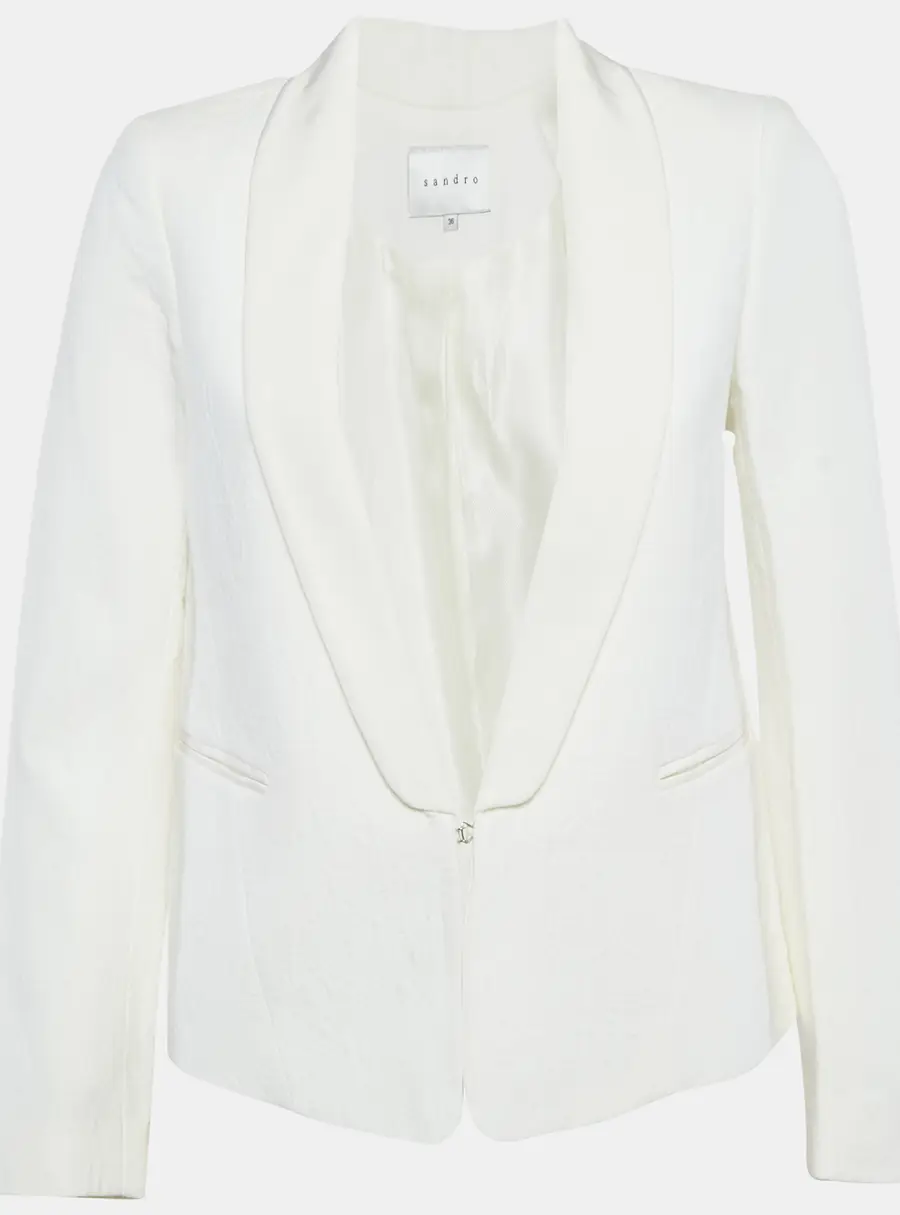 Sandro White Jacquard Shawl Collar Jacket S