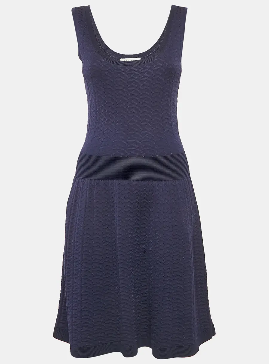 Sandro Navy Blue Patterned Knit Sleeveless Mini Dress M